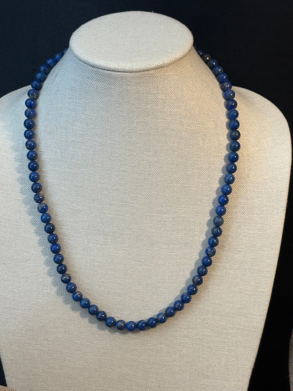 Vintage Lapis Lazuli 9mm Bead Necklace 24” hook box clasp